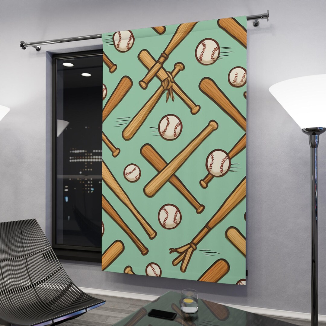 Baseball Bats and Balls Window Curtain | Sports Pattern Drapery - Etsy