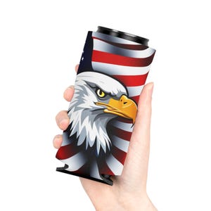 USA Koozie Can Cooler - American Flag Beverage Holder, Patriotic Drink Sleeve, Fourth of July Gift, Independence Day Insulator, Red White