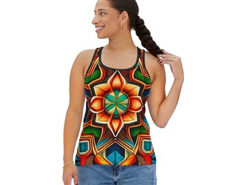 Native Sun Women's Tank Top, Tribal Print Tank, Boho Sleeveless Shirt, Summer Festival Clothing, Southwest Racerback, Aztec Top, Yoga Cami,
