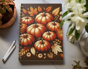 Autumn Pumpkin Spiral Notebook | Fall Stationery, Harvest Journal, Writer's Gift, Cute Notepad, Thanksgiving Decor