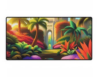Tropical Desk Mat, Palm Leaf Mouse Pad, Exotic Office Decor, Botanical Desk Accessory, Jungle Desk Blotter, Summer Work From Home Supply
