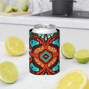 Tribal Can Cooler Koozie Holder Sleeve, Beverage Insulator for Camping, Outdoor BBQ, Summer Parties - Drink Cozy, Beer Cover, Insulated