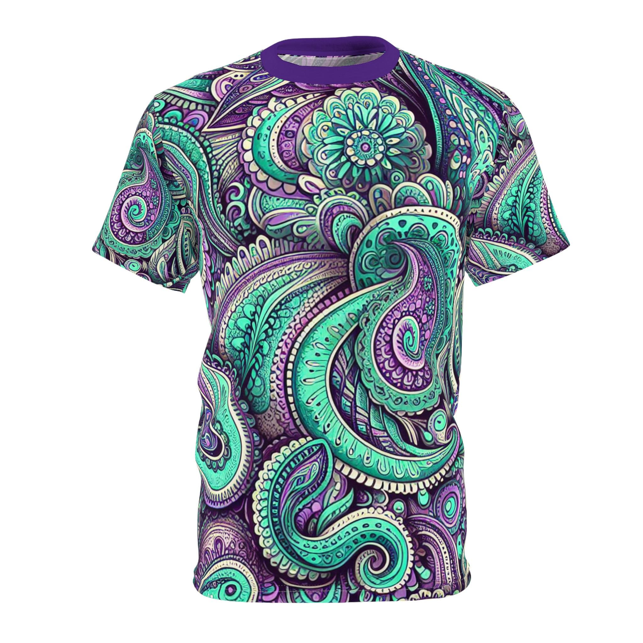 トップス BAGARCH PAISLEY TIEDYE SHIRTS Paisley Tee, Mint Green Purple Shirt, Unisex T-shirt, Patterned