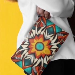 Native American Accessory Pouch - Ethnic Tribal Zipper Bag, Southwest Style Small Makeup Holder, Boho Coin Purse, Indigenous Travel