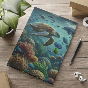 Cuaderno de tapa dura Ocean Life, diario de naturaleza para amantes del mar, diario de vida marina, regalo para ecoconscientes, diseño de tortuga