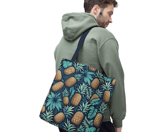Bolso tote con estampado de piña tropical / Accesorio perfecto para la playa, regalo ecológico, ambiente veraniego, compañero de compras, imprescindible para las vacaciones, lujo isleño.
