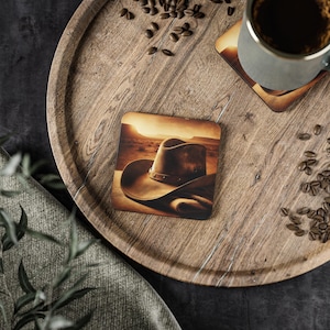 Western Coasters Set - Drink Coasters, Cowboy Bar Coasters, Vintage Saloon Decor, Rustic Table Coasters, Southwestern Leather Coasters