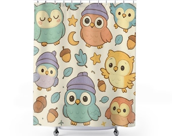 Rideau de douche mignon hiboux des bois | Décoration de salle de bain pour chambre d'enfant