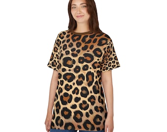 T-shirt unisex con stampa selvaggia, maglietta con stampa leopardata, maglietta con stampa animalier alla moda, top casual alla moda, perfetta per le vacanze, i festival, l'uso quotidiano