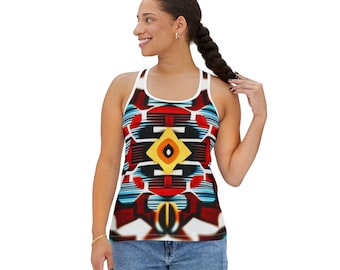 Indiaanse damestanktop, tribal mouwloos shirt, boho Southwest-tanktop, Azteekse zomertop, inheemse festivalkleding, Afrikaans motief