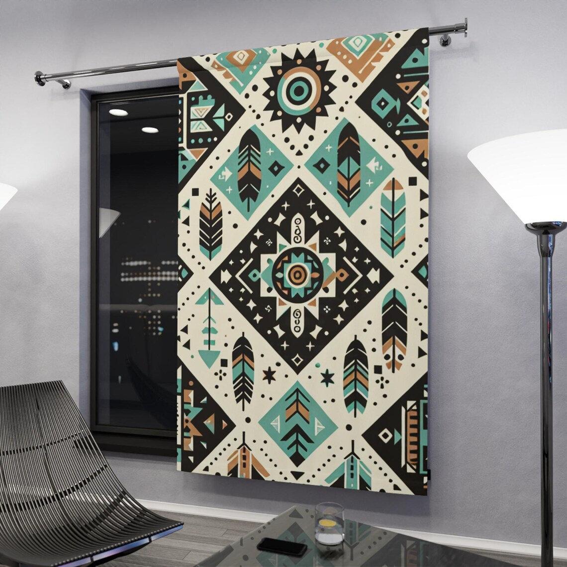 Aztec Geometric Feather Panel Window Curtain | Southwestern Tribal ...