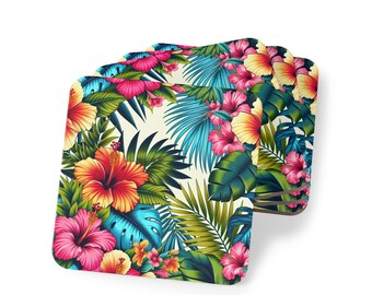 Tropisches Untersetzer-Set, Strand-Getränkeuntersetzer, hawaiianische Küstendekoration, Einweihungsgeschenk für den Sommer, Palmenbar-Zubehör