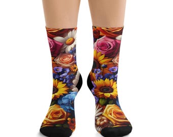 Floral Patterned Recycled Poly Socks, Eco-Friendly Gift, Colorful Spring Socks, Fun Ankle Socks, Sustainable Fashion Accessories