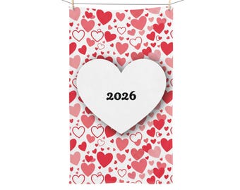 White Heart on Red and Pink Heart Pattern Hand Towel | Valentine Decor