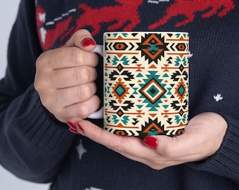 Southwestern Aztec Pattern Mug | Tribal Geometric Ceramic Mug