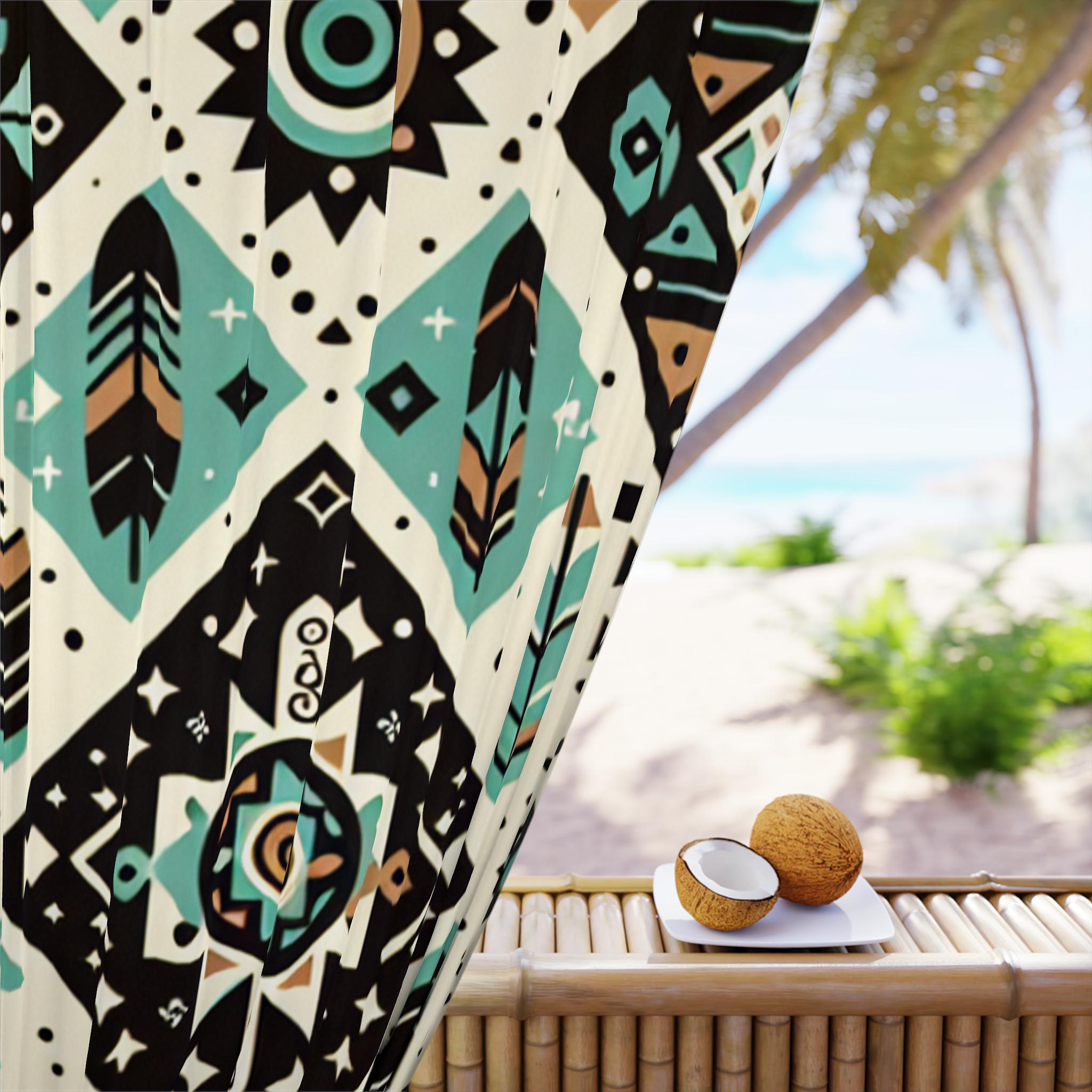 Aztec Geometric Feather Panel Window Curtain | Southwestern Tribal ...
