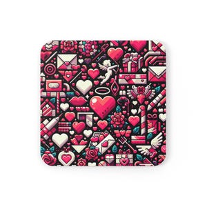 Valentine&#39;s Cork Back Coaster - Love Heart Drink Coaster, Cup Mat, Table Protector, Home Decor, Gift for Couple, Romantic Decor
