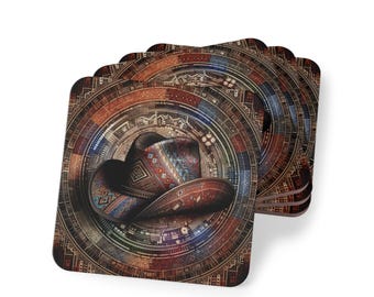 Western Coasters - Set of 4 Drink Coasters, Cowboy Theme Home Decor, Cowgirl Gift, Southwestern Table Accessories, Rustic Beverage Coasters