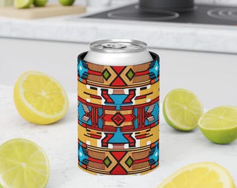 Southwestern, Tribal Can Cooler, Aztec Drink Holder, Boho Beverage Sleeve, Patterned Beer Hugger, Geometric Bottle Insulator