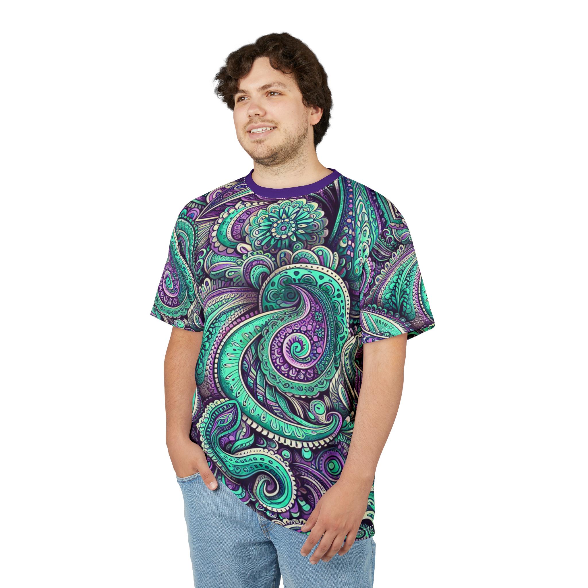Paisley Tee, Mint Green Purple Shirt, Unisex T-shirt, Patterned