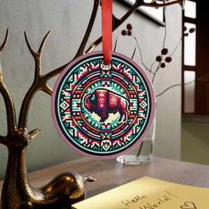 Acrylic Ornament, Native Buffalo Ornament, Christmas Tree Decoration, Holiday Gift, Wildlife Decor, Hanging Ornament, Southwest Style