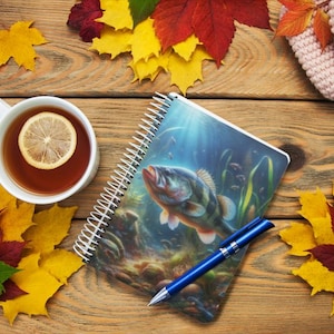 Underwater Bass Spiral Notebook, Fishing Journal, Nature&#39;s Beauty Notebook, Gift for Fishing Lovers, Coastal Decor, Nautical Theme
