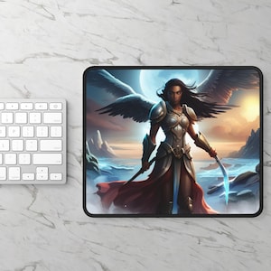 Guardian Angel Gaming Mouse Pad, Protective Angel Desk Mat, Gaming Accessory, Spiritual Mousepad, Angelic Computer Pad, Angel Wings Office