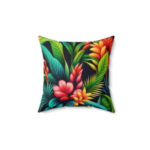 Hawaiiaans vierkant kussen, stranddecorkussen, tropisch sierkussen, Aloha-kussen, Island Vibes-huisdecor, kussen bloemenaccent