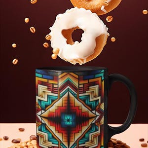 Caneca Nativa - Xícara de Cerâmica Indígena, Caneca de Café Tribal, Xícara de Chá Étnica, Presente Boho para Bebidas, Decoração de Cozinha do Sudoeste