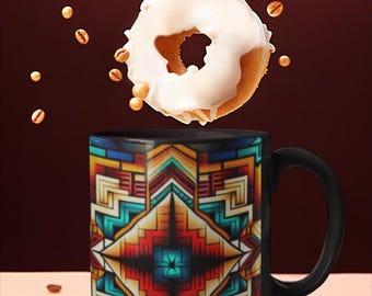 Native Mug - Indigenous Ceramic Cup, Tribal Coffee Mug, Ethnic Tea Cup, Boho Drinkware Gift, Southwest Kitchen Decor