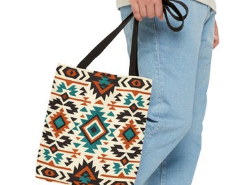 Southwestern Aztec Diamond Pattern Tote Bag | Tribal Geometric AOP