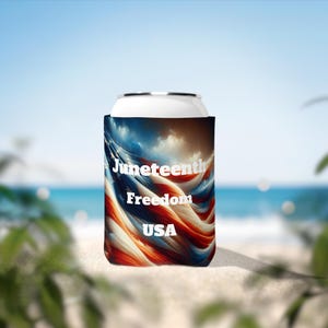 Patriotic Can Cooler Sleeve for Juneteenth, Freedom Celebration, USA Independence Day, Summer BBQ, Gifts for Patriots, Juneteenth Koozie