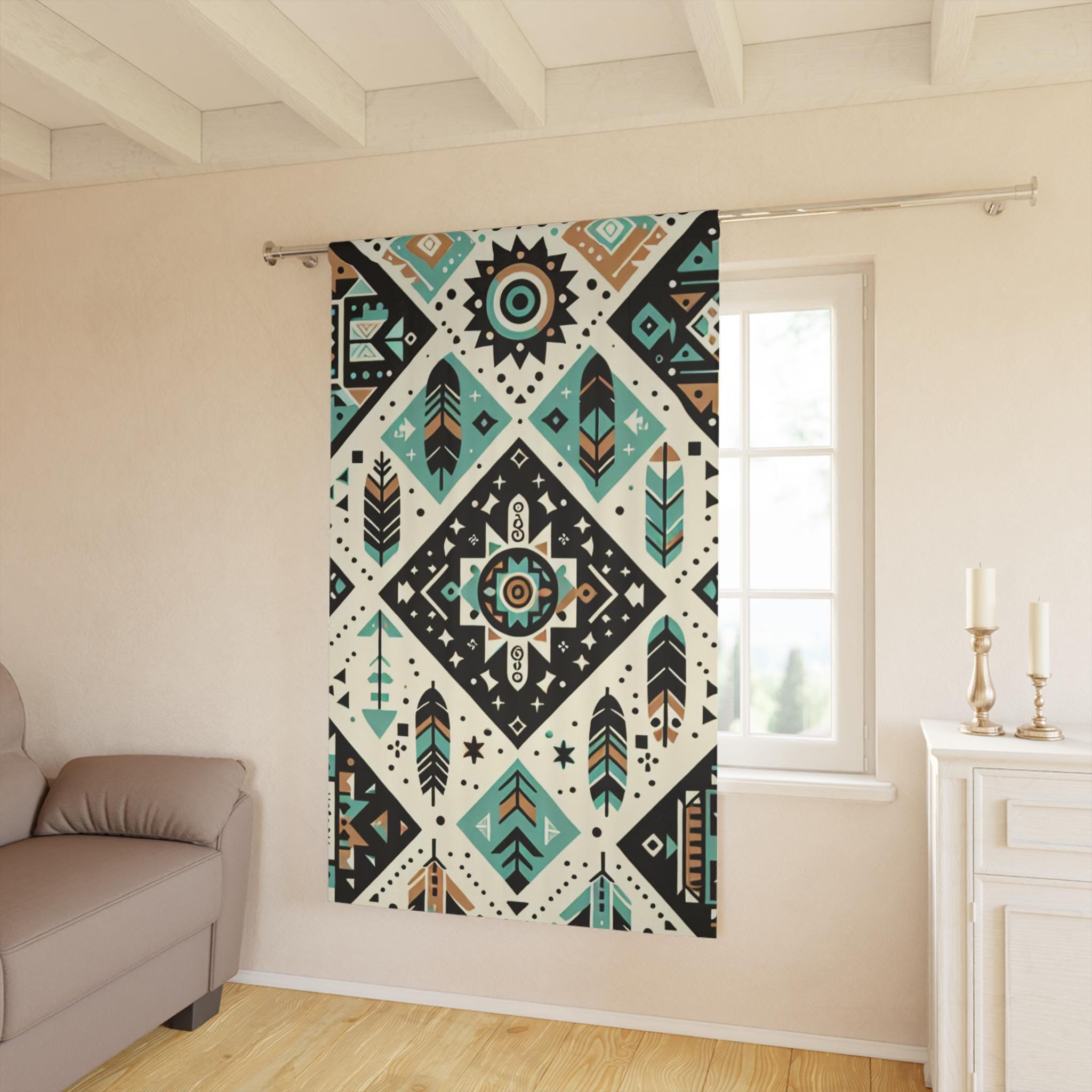 Aztec Geometric Feather Panel Window Curtain | Southwestern Tribal ...