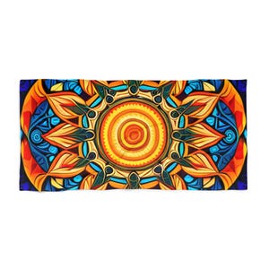 Native Sun Beach Towel - Boho Round Towel, Large Oversized Blanket, Tribal Print Picnic Mat, Summer Vacation Pool Towel, Hippie Outdoor