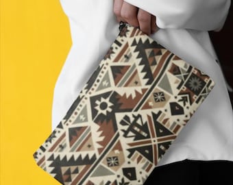 Pochette Navajo - Borsa ispirata alle tribù per trucco, viaggi, monete, chiavi - Pochette con cerniera e stampa sud-ovest, pochette boho, piccolo organizer,