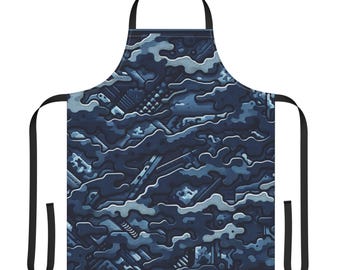 Camo Apron, Navy Blue Cooking Apron, Kitchen Apron, Adjustable BBQ Apron, Chef Apron for Men and Women, Unique Hostess