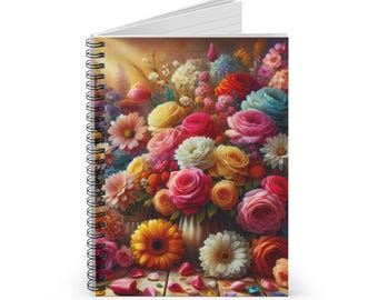 Floral Notebook - Ruled Line, Botanical Journal, Flower Pattern Diary, Nature Inspired Sketchbook, Gardener Gift, Plant Lover Stationery