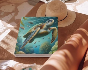 Sea Turtle Journal, Hardcover Notebook for Writing, Matte Diary for Nature Lovers, Ocean Theme Sketchbook, Aquatic Theme Gifts, Scuba Diver