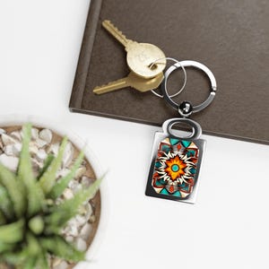 Native American Rectangle Keyring, Tribal Ethnic Aztec Southwest Keychain, Souvenir Gift, Bag Charm, Personalized Photo Key Holder, Custom