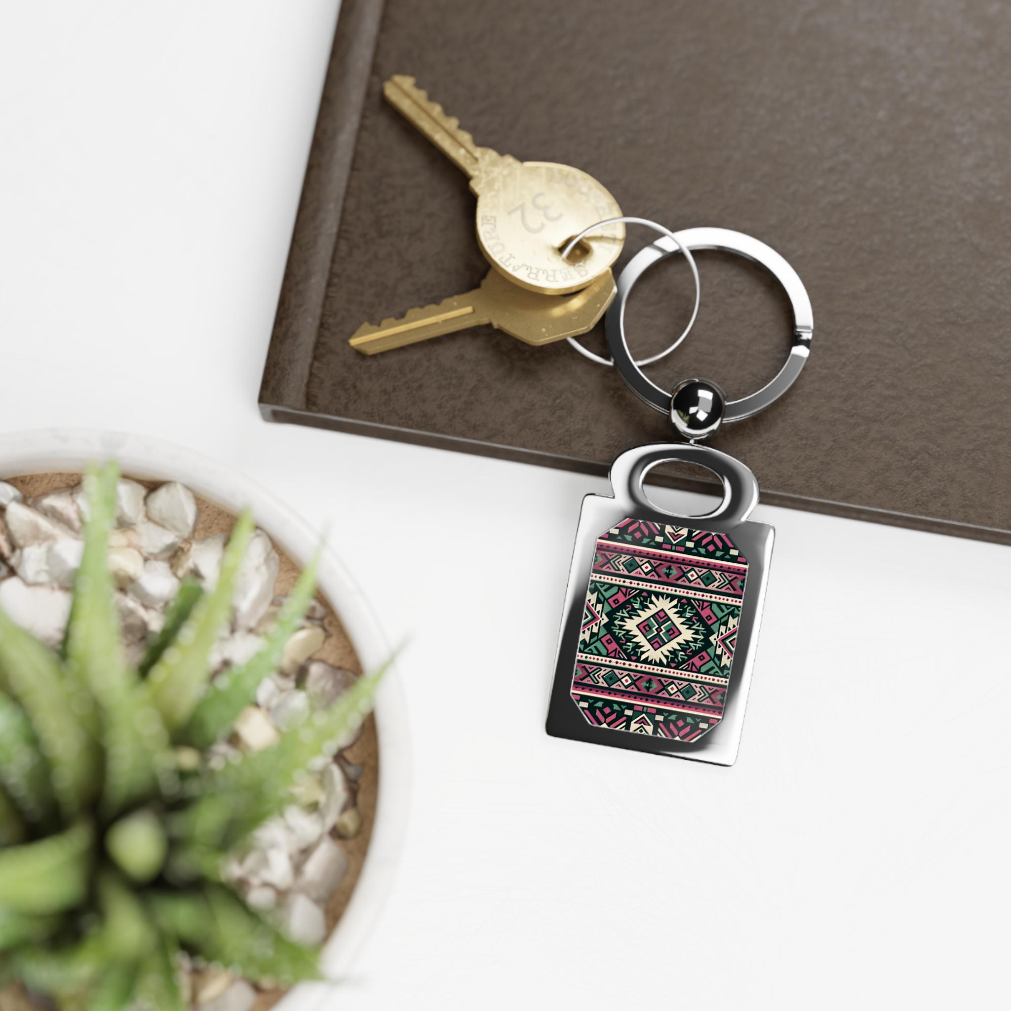 Keychain, Southwestern Keyring With Photo, Rectangle Keychain