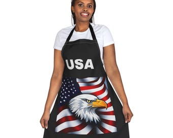 Kitchen Apron, USA Patriotic Cooking Apron, Adjustable BBQ Grill Apron, 4th of July Chef Apron, Independence Day Kitchen Gift, Red White