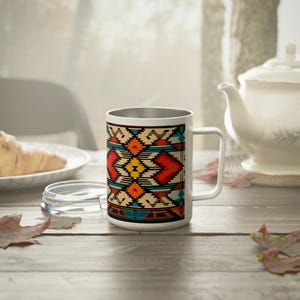 Southwestern Insulated Coffee Mug, 10oz - Desert Vibes Cup, Tribal Pattern Tea Tumbler, Gift for Southwest Lover, Coworker Present
