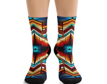 Native Socks, Eco-Friendly Footwear, Upcycled Sock Set, Sustainable Clothing, Tribal Print, Earthy Design, Indigenous Gift, Southwest