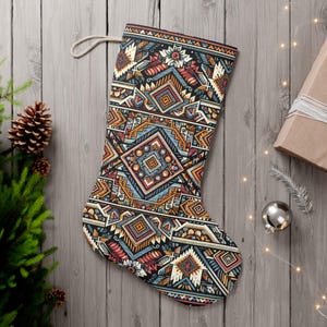 Media navideña, media nativa para decoración navideña, calcetín festivo de Papá Noel, diseño del suroeste, idea de regalo única, hecha en el Reino Unido.