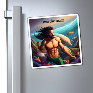 Merman Magnet, Ocean Creature Fridge Decor, Sea Life Gift, Under the Sea Theme, Nautical Kitchen Decoration