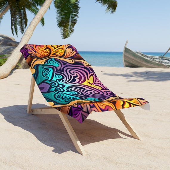 Serviette De Plage Microfibre,Henné Asie du Sud Mehndi Grande Serviette De Plage Légère De Drap De Bain Parfaite pour Les Sports De Remise en Forme De