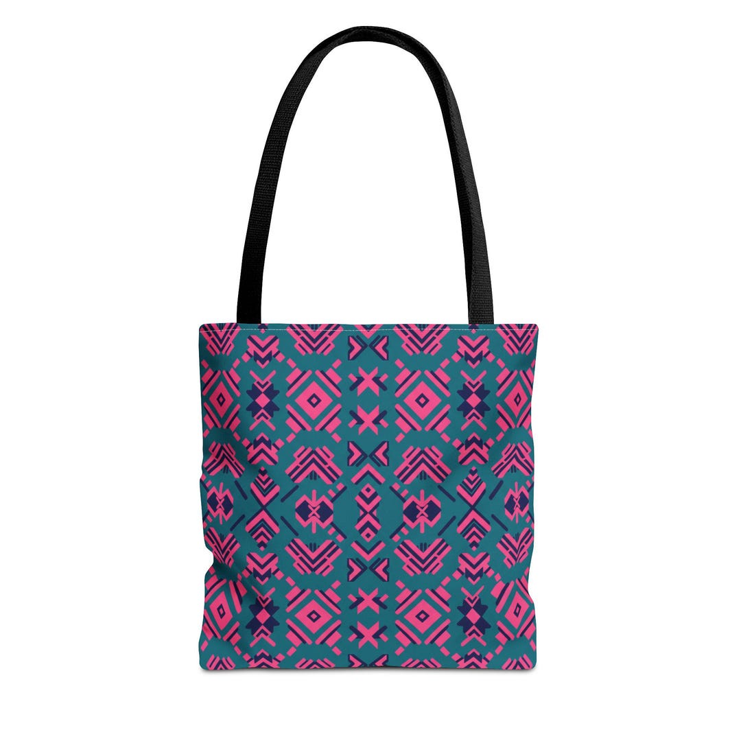 Geometric Aztec Pattern Tote Bag | Pink Teal Tribal Print - Etsy