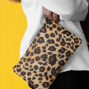 Leopard Spots Accessory Pouch, Leopard Print Makeup Bag, Cheetah Pattern Toiletry Case, Animal Print Zipper Pouch, Jungle Theme Organizer
