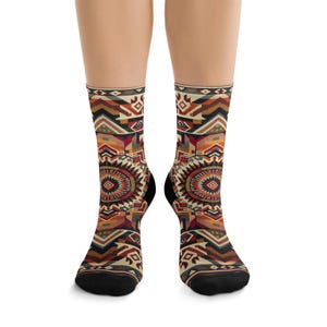 Southwestern Socks, Tribal Print Footwear, Aztec Patterned Socks, Boho Style Sockwear, Eco-Friendly Cotton Stockings, Native American Socks
