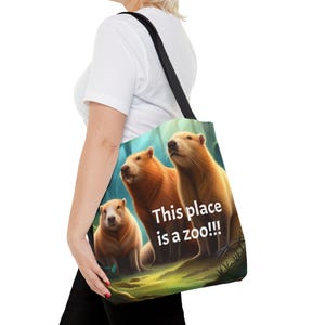 Cute Capybara Tote Bag - Animal Lover Gift, Funny Shopping Bag, Wildlife Reusable Grocery Bag, Zoo Animal Book Tote, Nature Lover